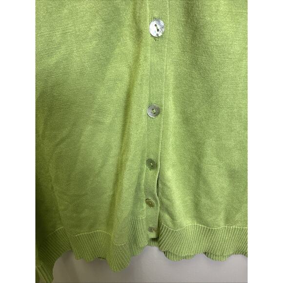 August Silk Cardigan Sweater Women’s L Button Front Silk Blend Green Y2K Preppy - Picture 5 of 9